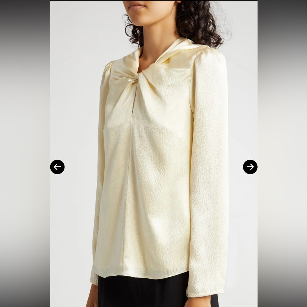 SALONI Claudia Pebbled 100% Silk Golden Cream Chic Top Blouse Size 10 Medium US